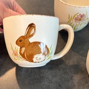Threshold Brown and White Rabbit Mugs and Threshold floral mugs.